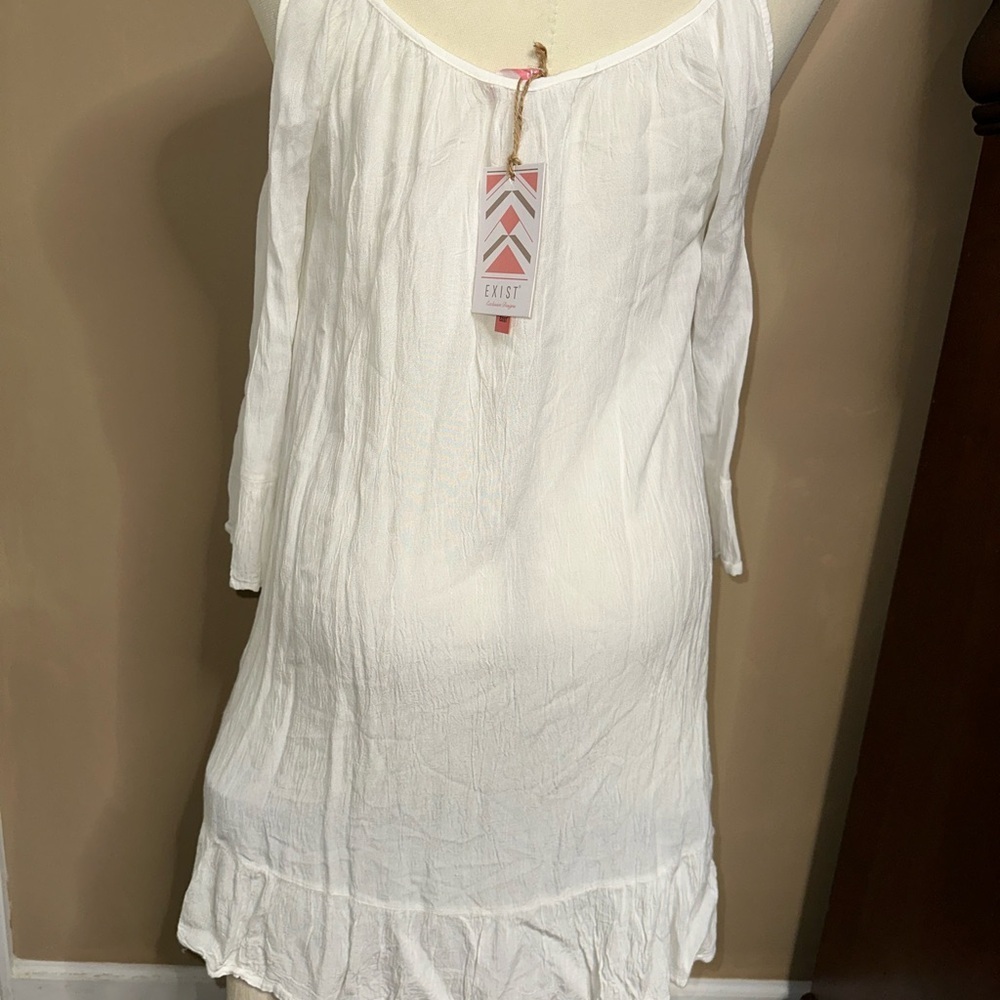 NEW Exist White Dress with Navy Embroidery - Picture 4 of 9
